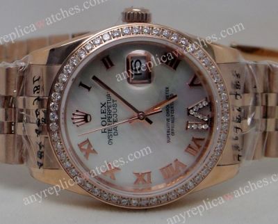 Rose Gold Rolex Datejust Diamond Bezel White Face Watch